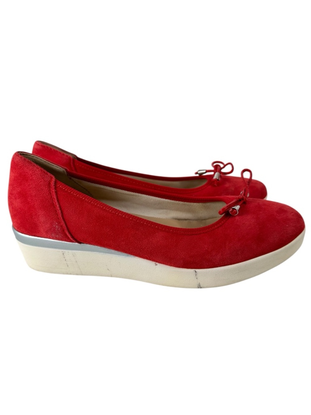 Grunland Comfort Wedge Flats Red Suede Bow Walking Shoes Womens 9 EU40